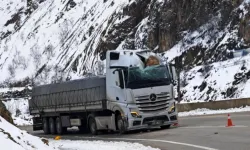Tırın üzerine kaya düştü