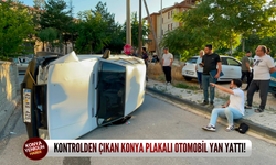 Kontrolden çıkan Konya plakalı otomobil yan yattı!