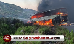 Demirkapı Tüneli çıkışında otobüs yangını ormana da sıçradı!