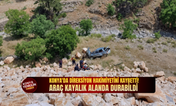 Konya'da direksiyon hakimiyetini kaybetti! Araç kayalık alanda durabildi