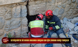 Seydişehir'de iki duvar arasında sıkışan can için zamana karşı yarışıldı