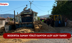 Bozkır’da saman yüklü kamyon alev alev yandı!