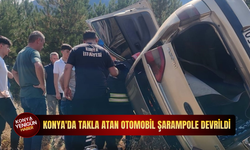 Konya'da takla atan otomobil şarampole devrildi