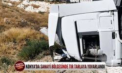 Konya'da sanayi bölgesi yakınlarında TIR tarlaya yuvarlandı