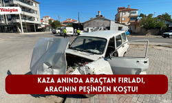 Kaza anında araçtan fırladı, aracının peşinden koştu!