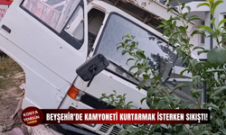Beyşehir'de kamyoneti kurtarmak isterken sıkıştı!