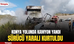 Konya Yolunda kamyon yandı, sürücü yaralandı
