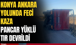 Konya Ankara yolunda kaza: Pancar yüklü tır devrildi