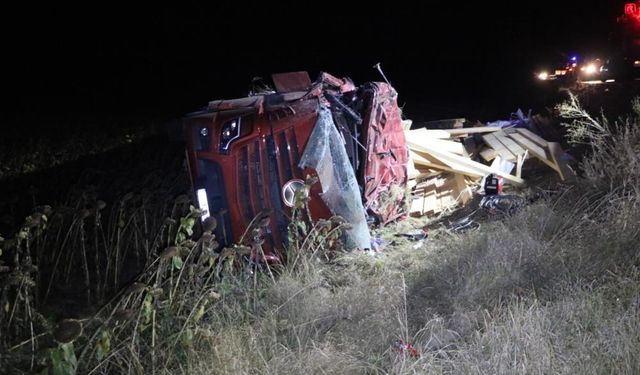 Kereste yüklü TIR şarampole devrildi: 1 ölü
