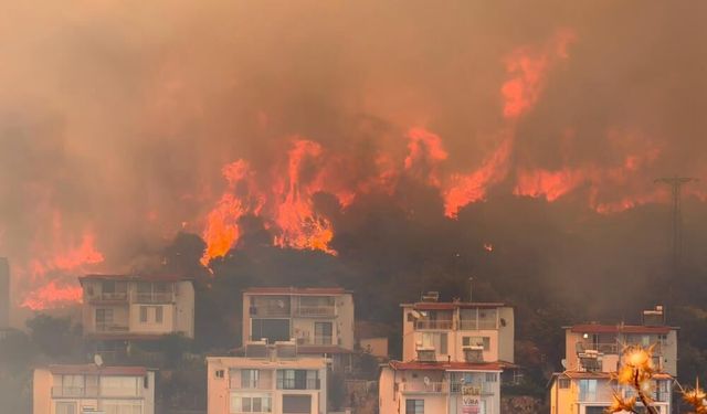 Ege'de korkutan dakikalar: Rüzgarın yön değiştirdiği yangın yerleşim yerlerine dayandı