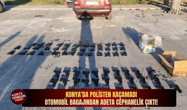 Konya’da polisten kaçamadı: Otomobil bagajından adeta cephanelik çıktı!