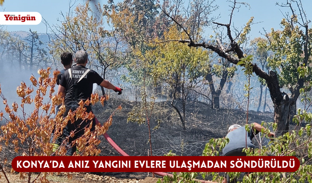 Konya’da anız yangını evlere ulaşmadan söndürüldü
