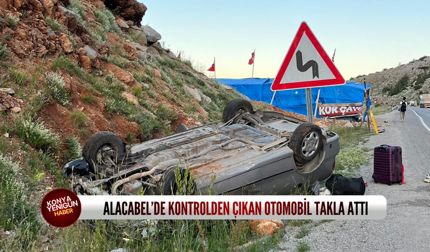Alacabel’de kontrolden çıkan otomobil takla attı