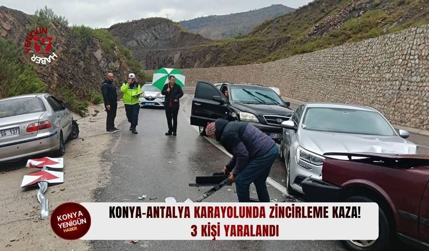 Konya-Antalya karayolunda zincirleme kaza! 3 kişi yaralandı