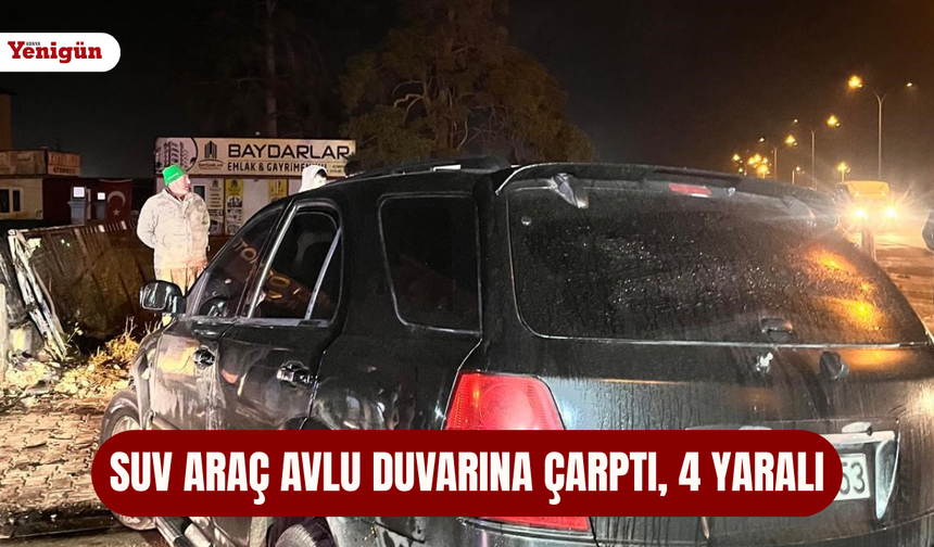 Konya Ereğli’de korkutan kaza: SUV araç avlu duvarına çarptı, 4 yaralı