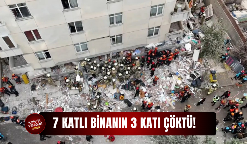 7 katlı binanın 3 katı çöktü!