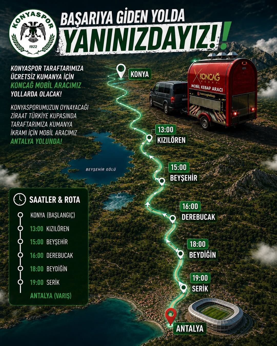 🔥 Konyaspor Taraftarina Ücretsi̇z! 💚🤍Koncağ Kebap Mobil Kebap Aracıyla Maç Heyecanını Lezzetle