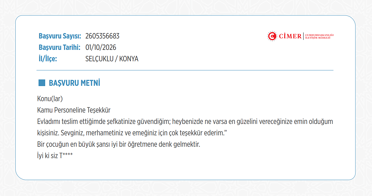 Konyadan Yükselen Vefa, Ci̇mere Teşekkür Mesajı (1)