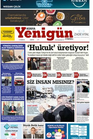 Konya Yenigün Gazetesi - 25.11.2023 Manşeti