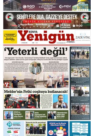 Konya Yenigün Gazetesi - 29.12.2023 Manşeti